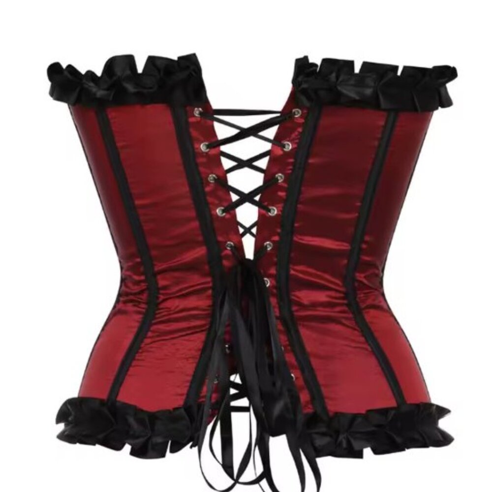 Deep Red Taffeta Ruffled Corset Set - Small - NEW - Picture 2 of 7